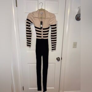 Fashion Nova Striped Black and Cream Jumpsuit